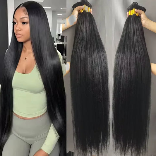 Brazilian 30 32 Inch Bone Straight Human Hair Weave Bundles Unprocessed 100% Raw Human Hair Extension Weave Bundles