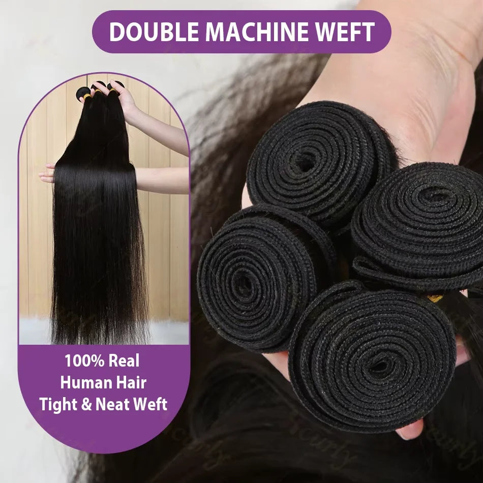 Brazilian 30 32 Inch Bone Straight Human Hair Weave Bundles Unprocessed 100% Raw Human Hair Extension Weave Bundles