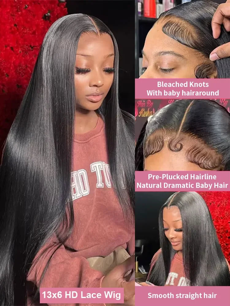 Bone Straight Wigs Human Hair 13x6 HD Lace Frontal Wig 30 32Inch 100%  Lace Front Wig 5x5 Closure Glueless Natural For Women