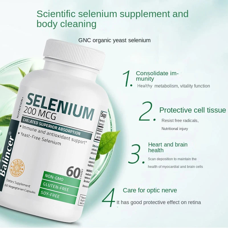 Balincer 200mcg Mineral Antioxidant Supplement with Selenium - Supports Immune, Overall Health - Non-GMO, Easy to Absorb