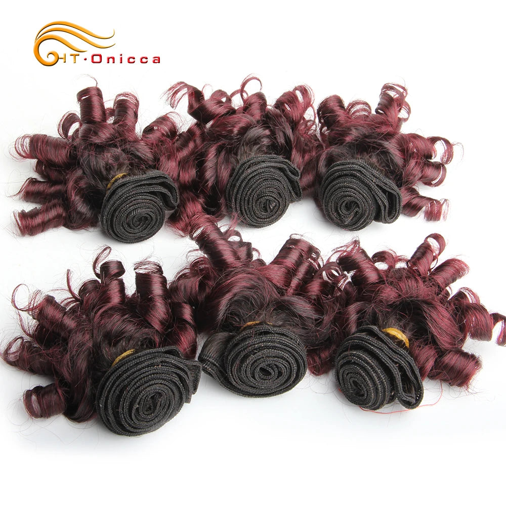 Brazilian Hair 8 Inch Short Human Hair Extensions Curly Hair Bundles 6Pcs Ombre Hair Weave Bundles Free Shipping Htonicca