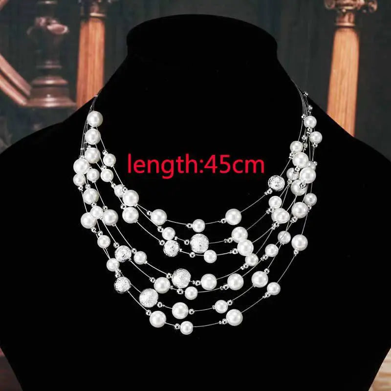 Pearl Necklace Collier Femme Collares Statement Multilayer Choker Statement Jewelry Women Simulated Pearl Necklaces & Pendants
