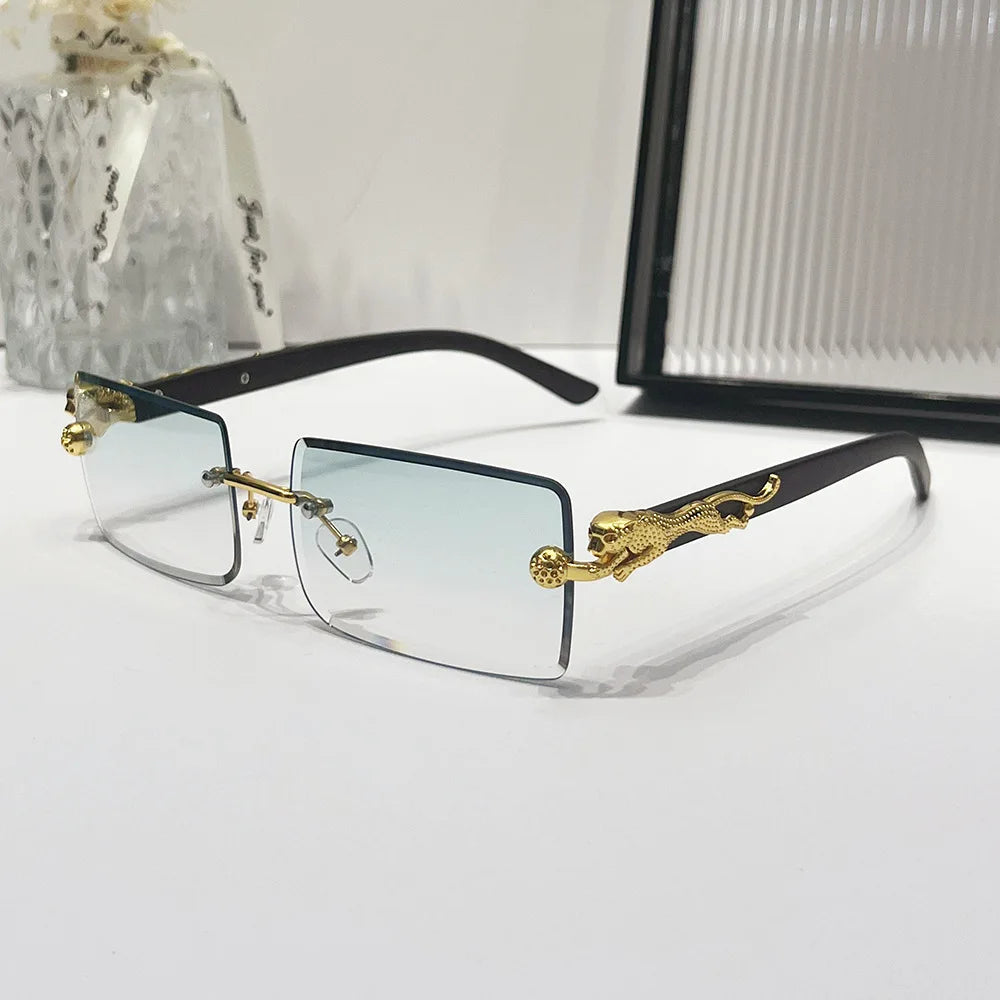 2024 Retro Versatile Sunglasses Pink Yellow Gradient Transparent Glasses Square Rimless Sunglasses
