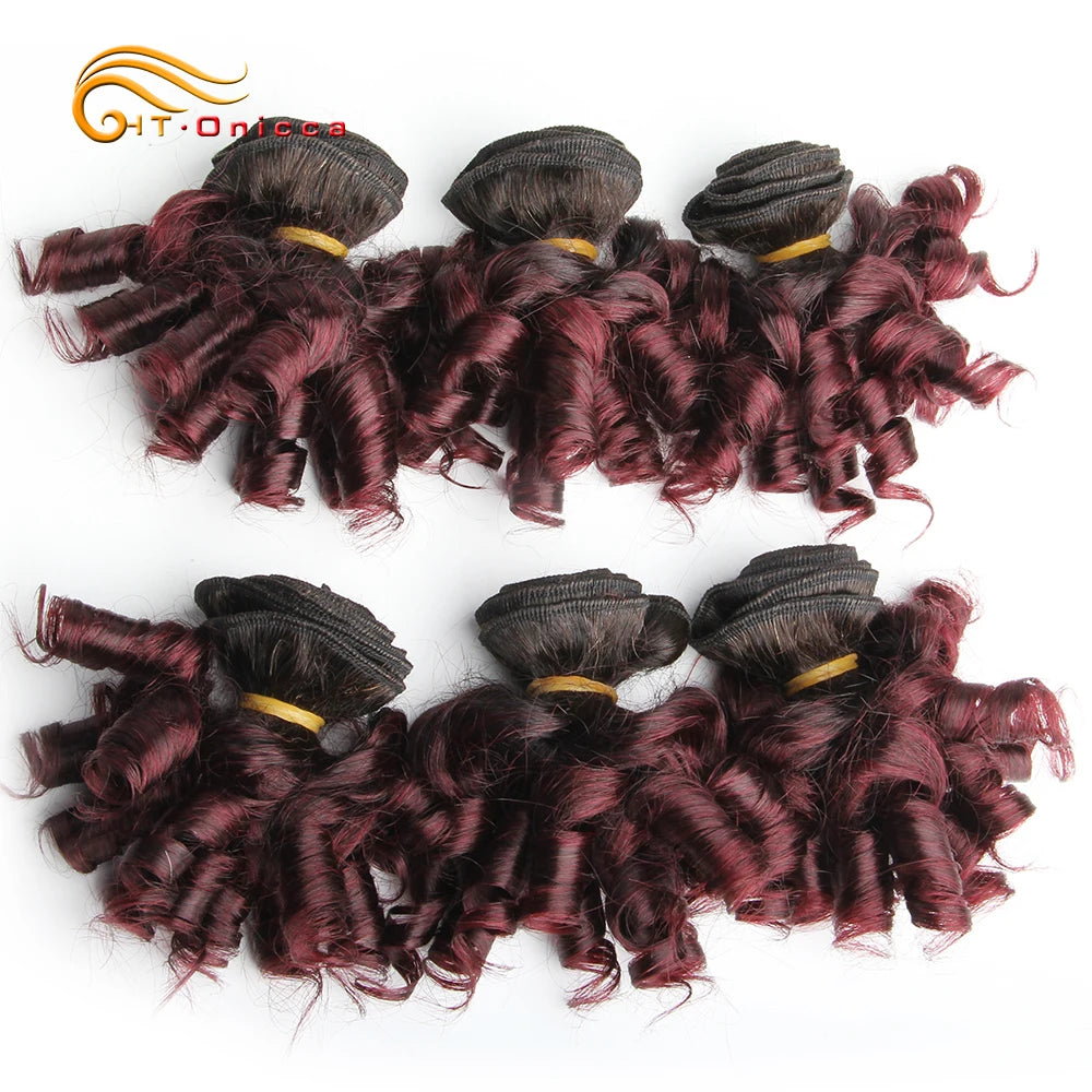 Brazilian Hair 8 Inch Short Human Hair Extensions Curly Hair Bundles 6Pcs Ombre Hair Weave Bundles Free Shipping Htonicca