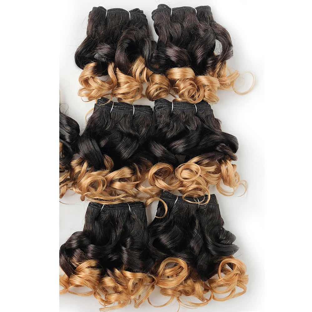 Brazilian Natural Human Hair 200g/Lot Short Curly Hair Bundles Ombre Color 1B 99J 30 27 For Women Hair Extensions Human Hair