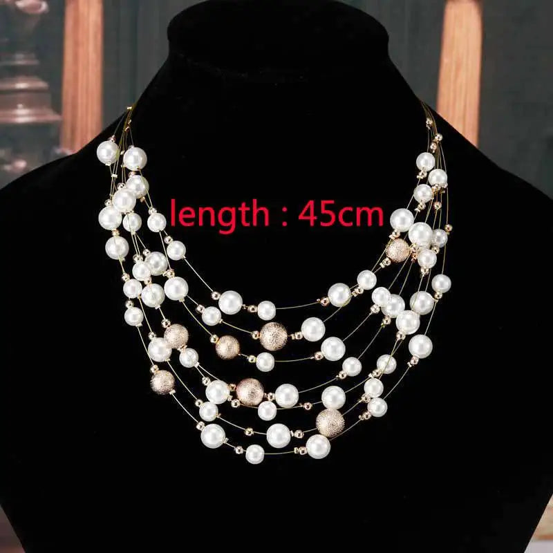 Pearl Necklace Collier Femme Collares Statement Multilayer Choker Statement Jewelry Women Simulated Pearl Necklaces & Pendants