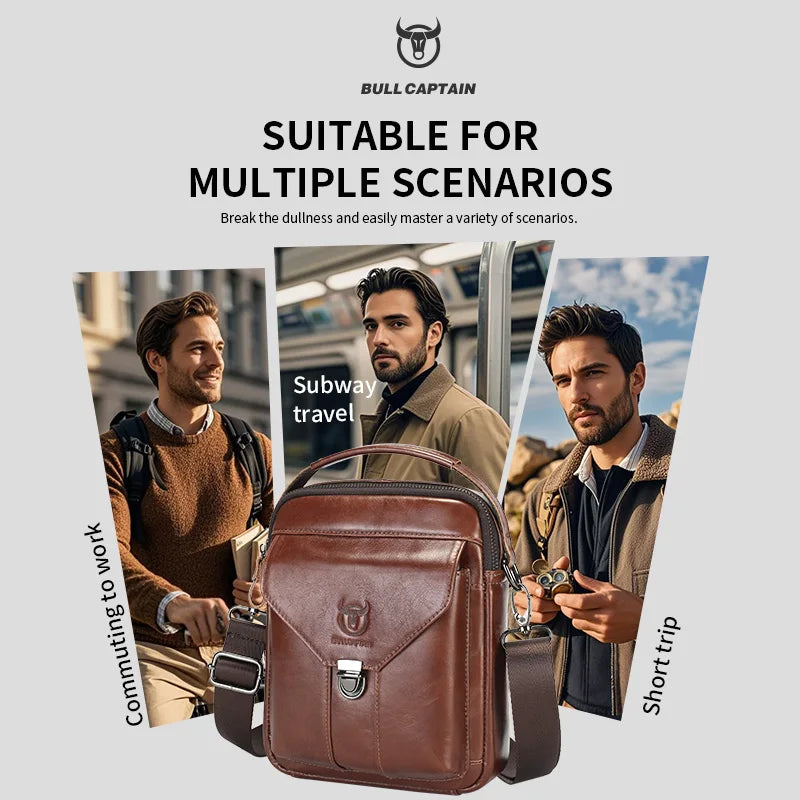 BULLCAPTAIN Mens Leather Messenger Bag Retro Shoulder Bags Small Crossbody Bags Purses Casual Sling Pack for Travel Handbag