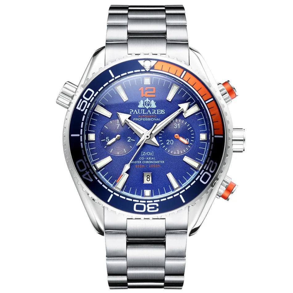 PAULAREIS Luxury Wristwatches Luminous Mechanical Watch Sport Waterproof Chronograph Automatic Watches Men Wrist