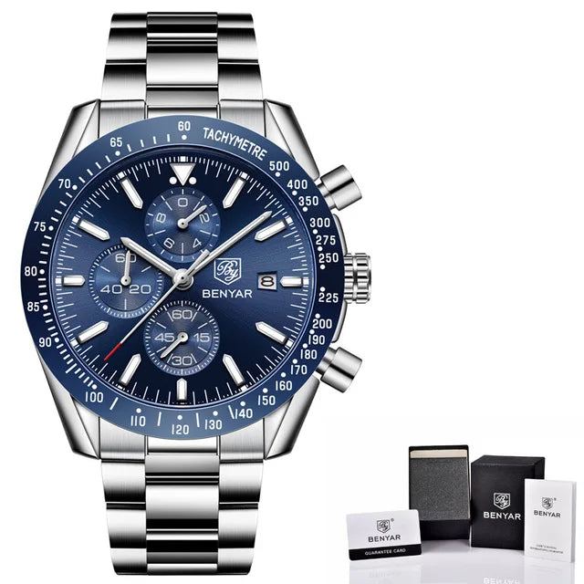 BENYAR Brand Men Watches Luxury Brown Leather Strap Waterproof Quartz Watch Chronograph Men Relogio Masculino 5140