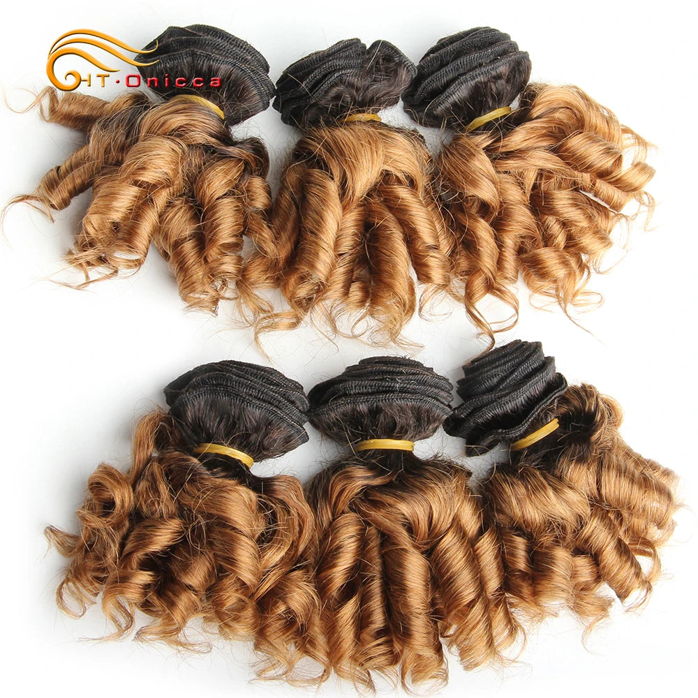 Brazilian Hair 8 Inch Short Human Hair Extensions Curly Hair Bundles 6Pcs Ombre Hair Weave Bundles Free Shipping Htonicca