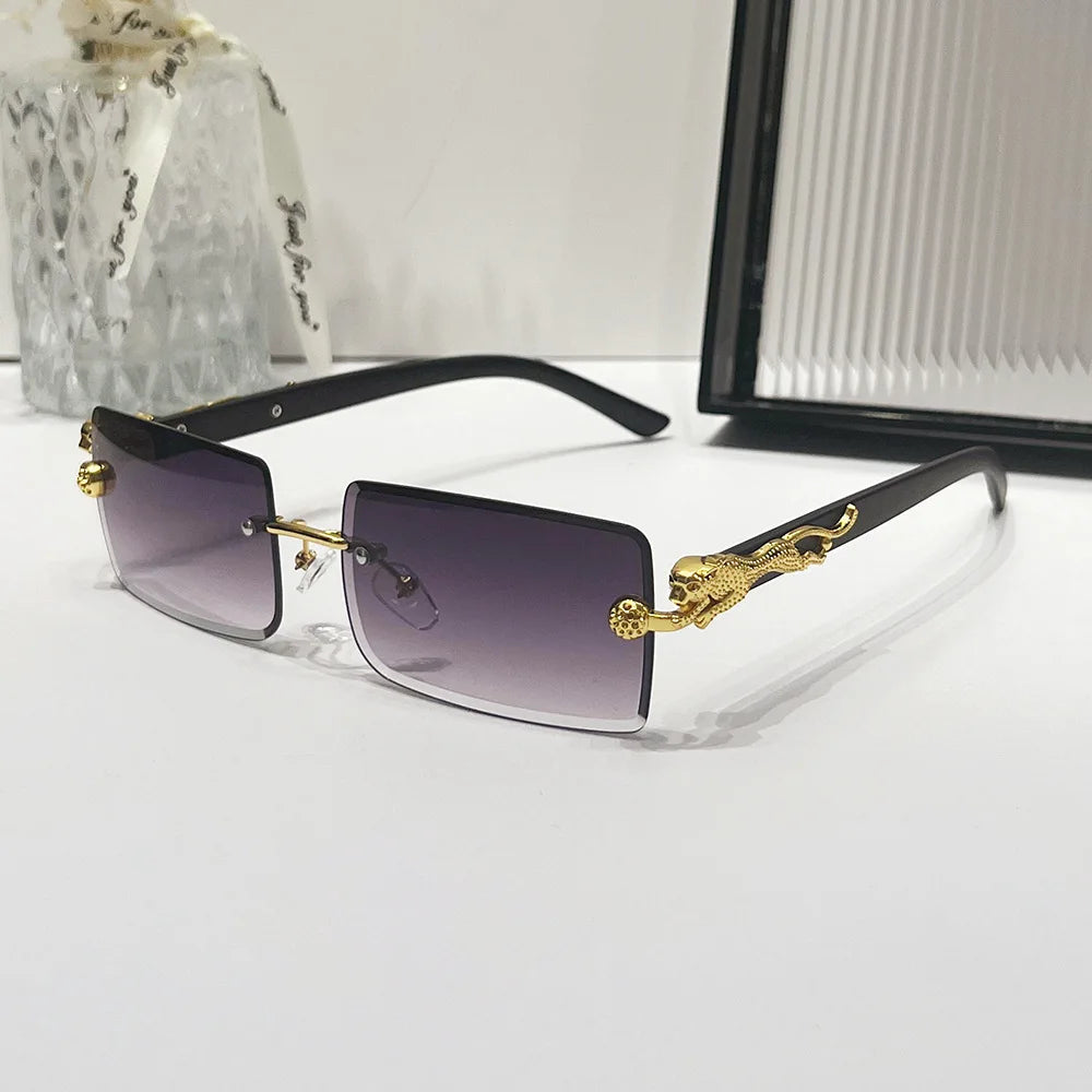 2024 Retro Versatile Sunglasses Pink Yellow Gradient Transparent Glasses Square Rimless Sunglasses