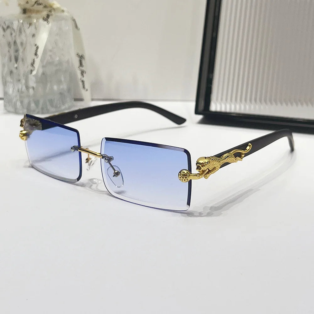 2024 Retro Versatile Sunglasses Pink Yellow Gradient Transparent Glasses Square Rimless Sunglasses