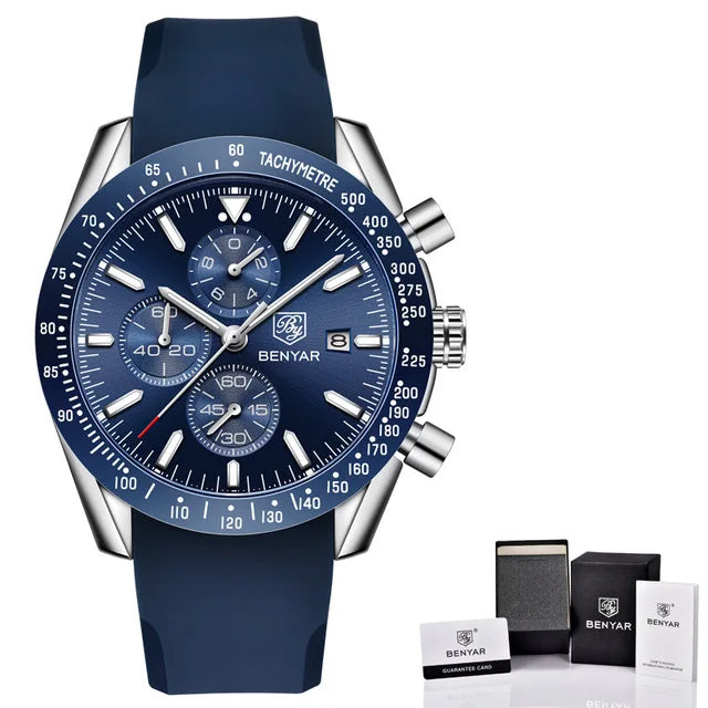 BENYAR Brand Men Watches Luxury Brown Leather Strap Waterproof Quartz Watch Chronograph Men Relogio Masculino 5140