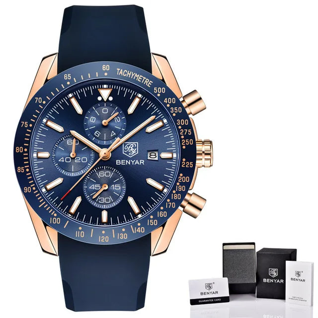 BENYAR Brand Men Watches Luxury Brown Leather Strap Waterproof Quartz Watch Chronograph Men Relogio Masculino 5140
