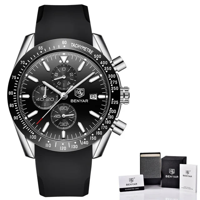 BENYAR Brand Men Watches Luxury Brown Leather Strap Waterproof Quartz Watch Chronograph Men Relogio Masculino 5140