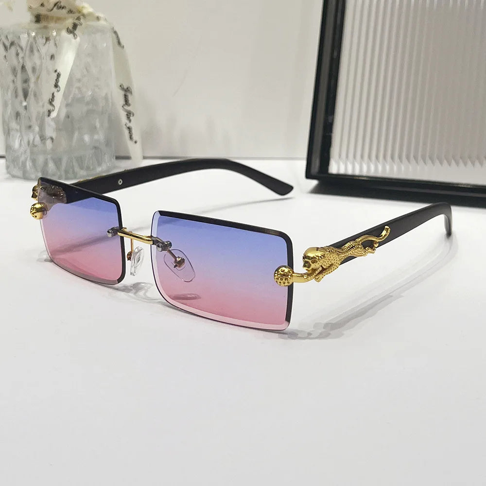 2024 Retro Versatile Sunglasses Pink Yellow Gradient Transparent Glasses Square Rimless Sunglasses