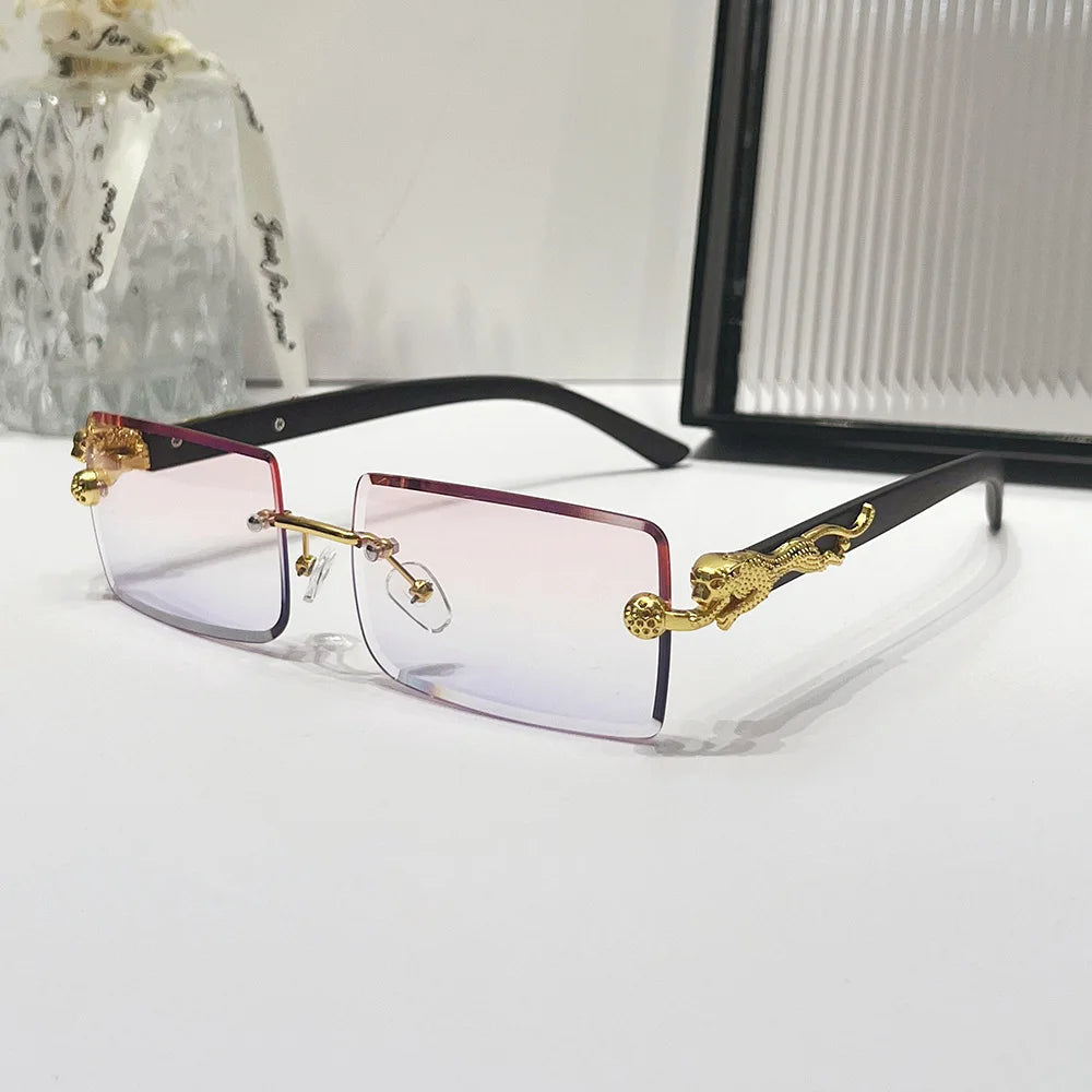 2024 Retro Versatile Sunglasses Pink Yellow Gradient Transparent Glasses Square Rimless Sunglasses