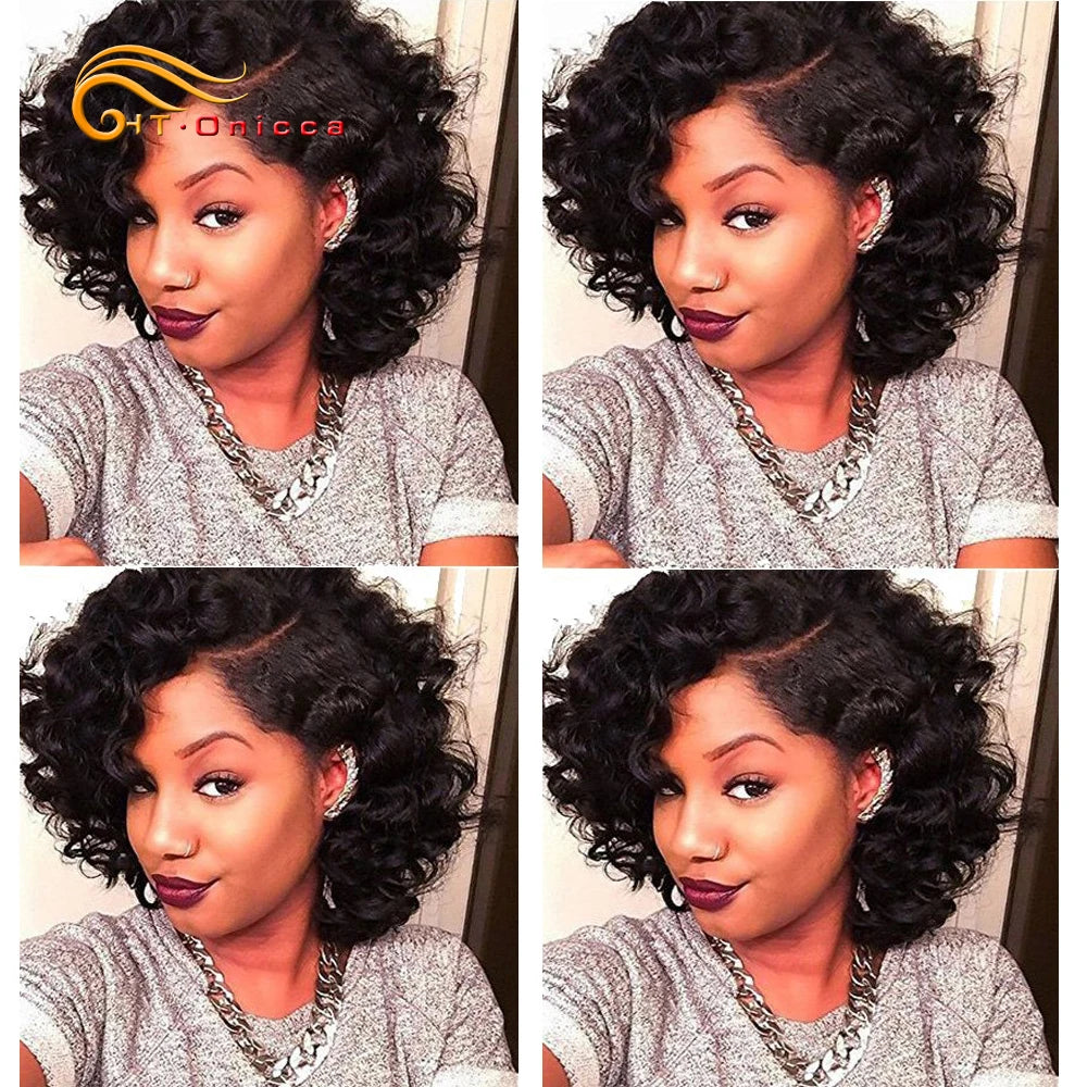 Brazilian Hair 8 Inch Short Human Hair Extensions Curly Hair Bundles 6Pcs Ombre Hair Weave Bundles Free Shipping Htonicca