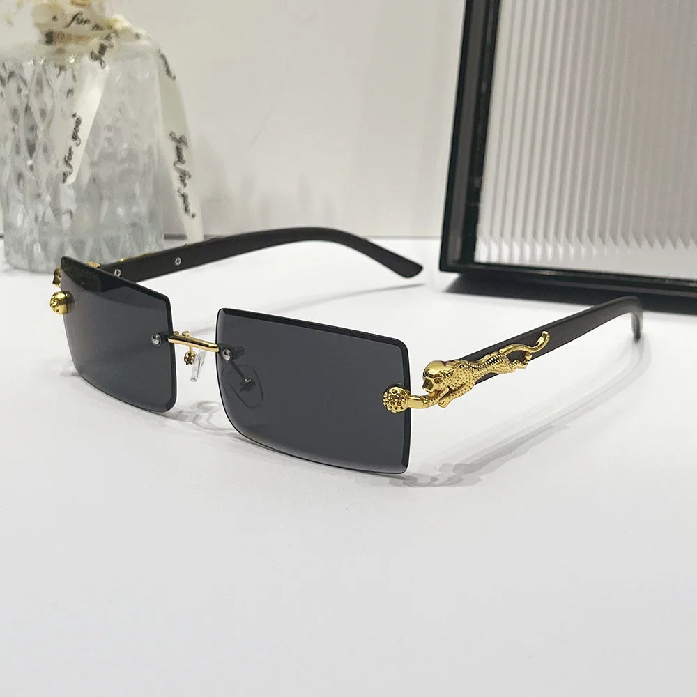 2024 Retro Versatile Sunglasses Pink Yellow Gradient Transparent Glasses Square Rimless Sunglasses