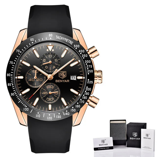 BENYAR Brand Men Watches Luxury Brown Leather Strap Waterproof Quartz Watch Chronograph Men Relogio Masculino 5140