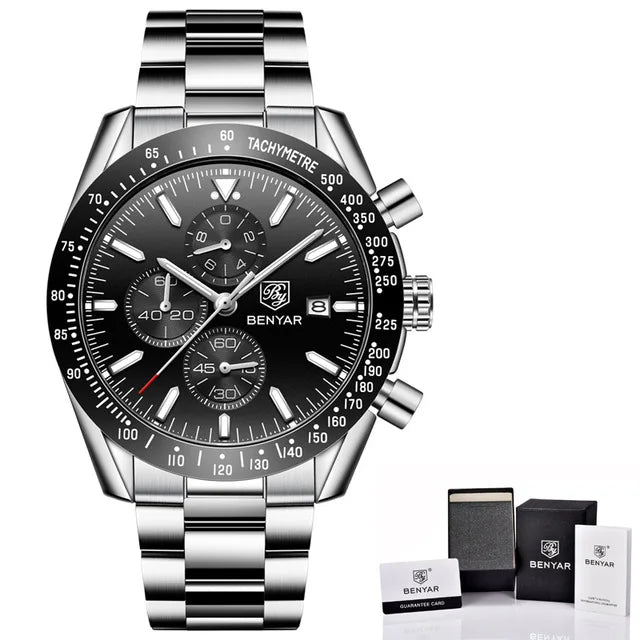 BENYAR Brand Men Watches Luxury Brown Leather Strap Waterproof Quartz Watch Chronograph Men Relogio Masculino 5140