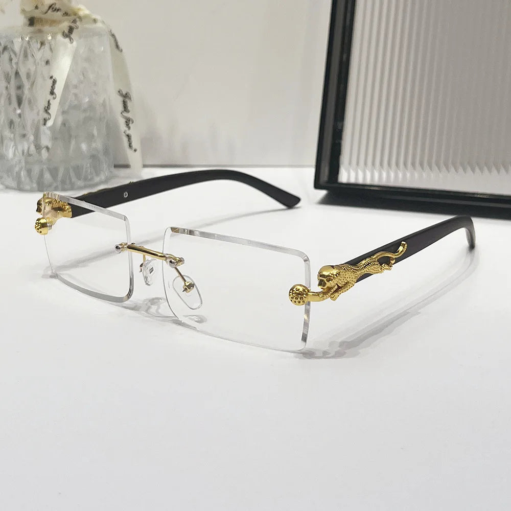 2024 Retro Versatile Sunglasses Pink Yellow Gradient Transparent Glasses Square Rimless Sunglasses