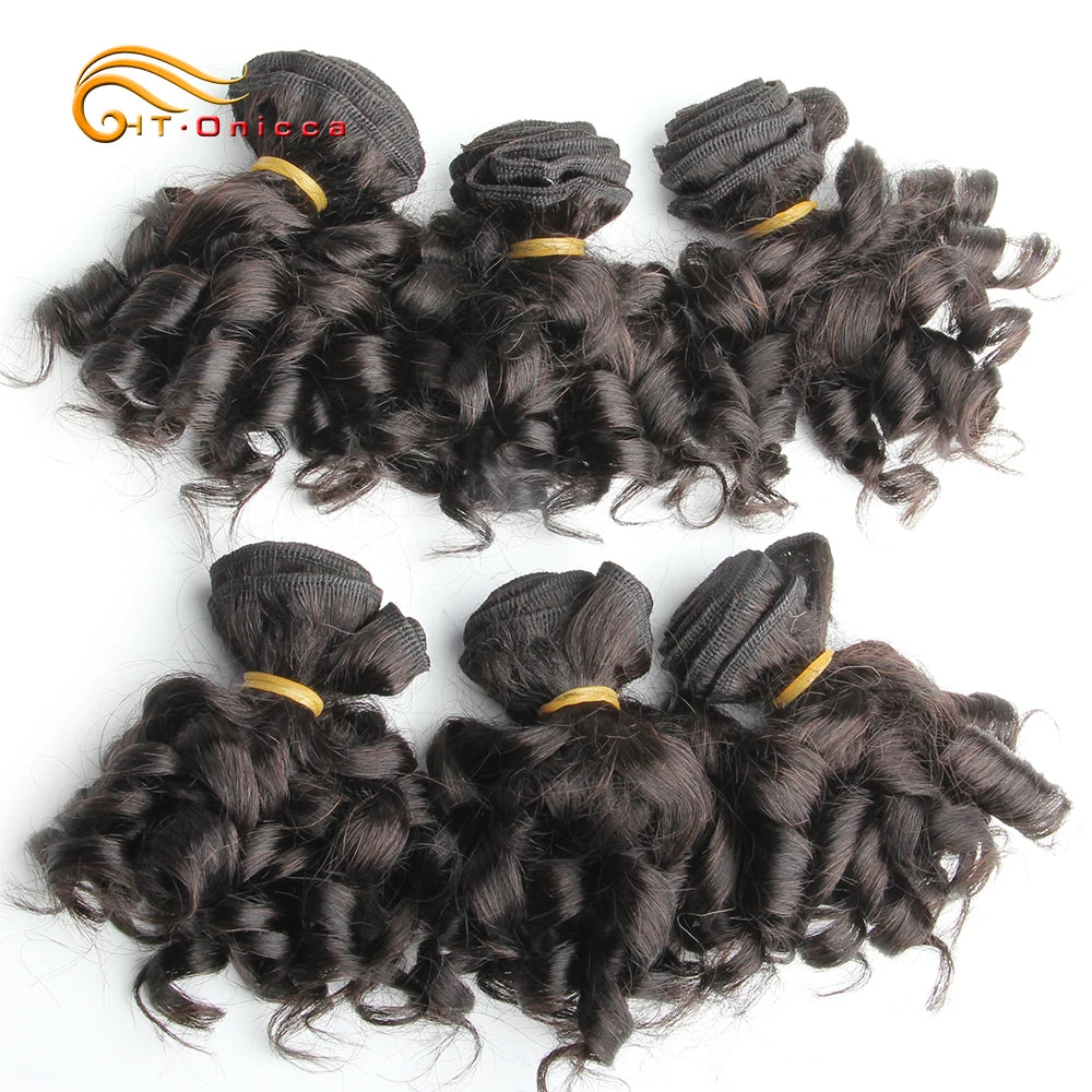 Brazilian Hair 8 Inch Short Human Hair Extensions Curly Hair Bundles 6Pcs Ombre Hair Weave Bundles Free Shipping Htonicca