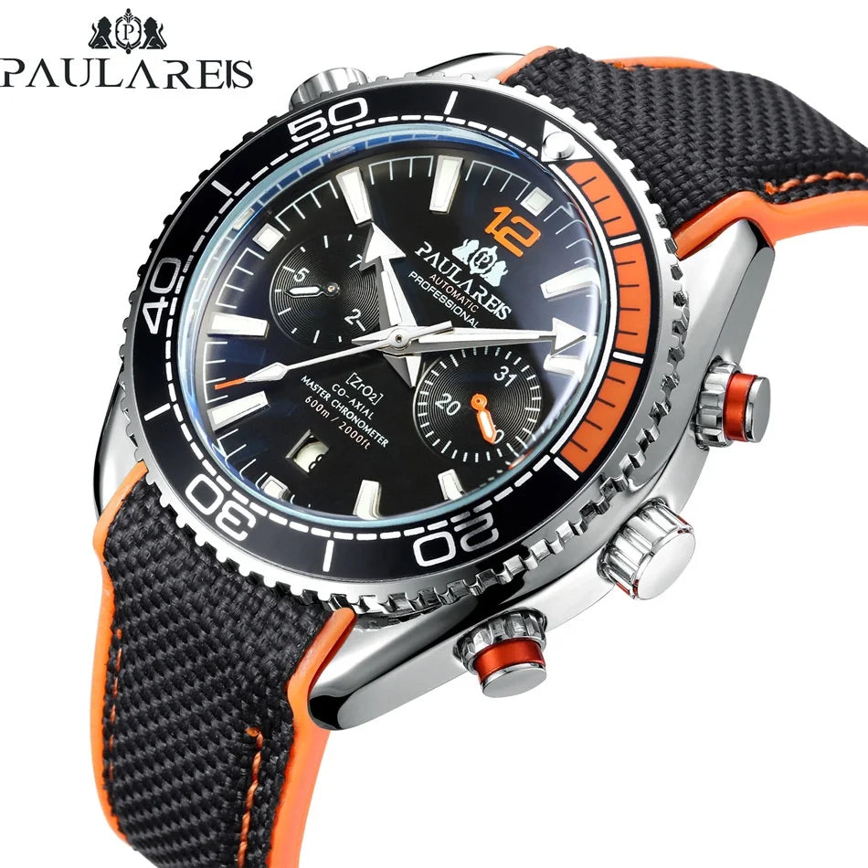 PAULAREIS Luxury Wristwatches Luminous Mechanical Watch Sport Waterproof Chronograph Automatic Watches Men Wrist
