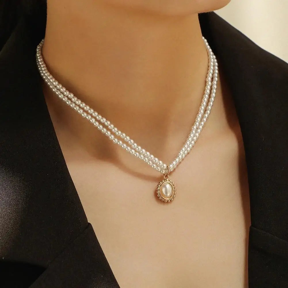 Pearl Necklace Collier Femme Collares Statement Multilayer Choker Statement Jewelry Women Simulated Pearl Necklaces & Pendants