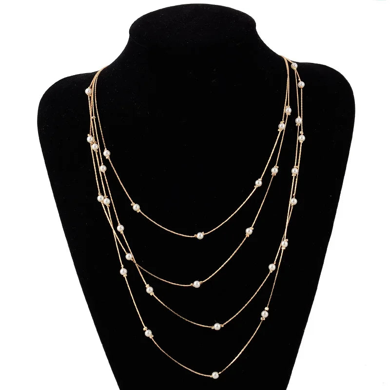 Pearl Necklace Collier Femme Collares Statement Multilayer Choker Statement Jewelry Women Simulated Pearl Necklaces & Pendants