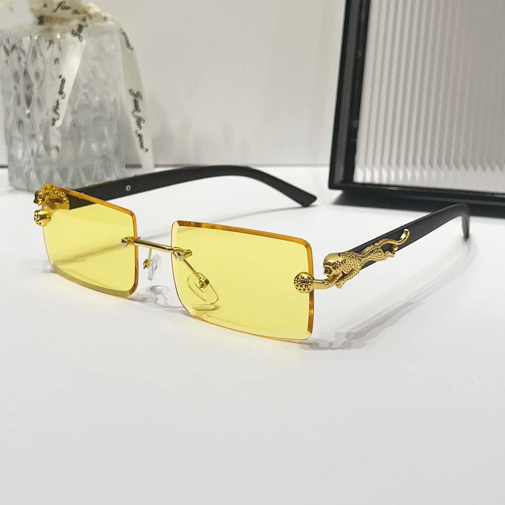2024 Retro Versatile Sunglasses Pink Yellow Gradient Transparent Glasses Square Rimless Sunglasses