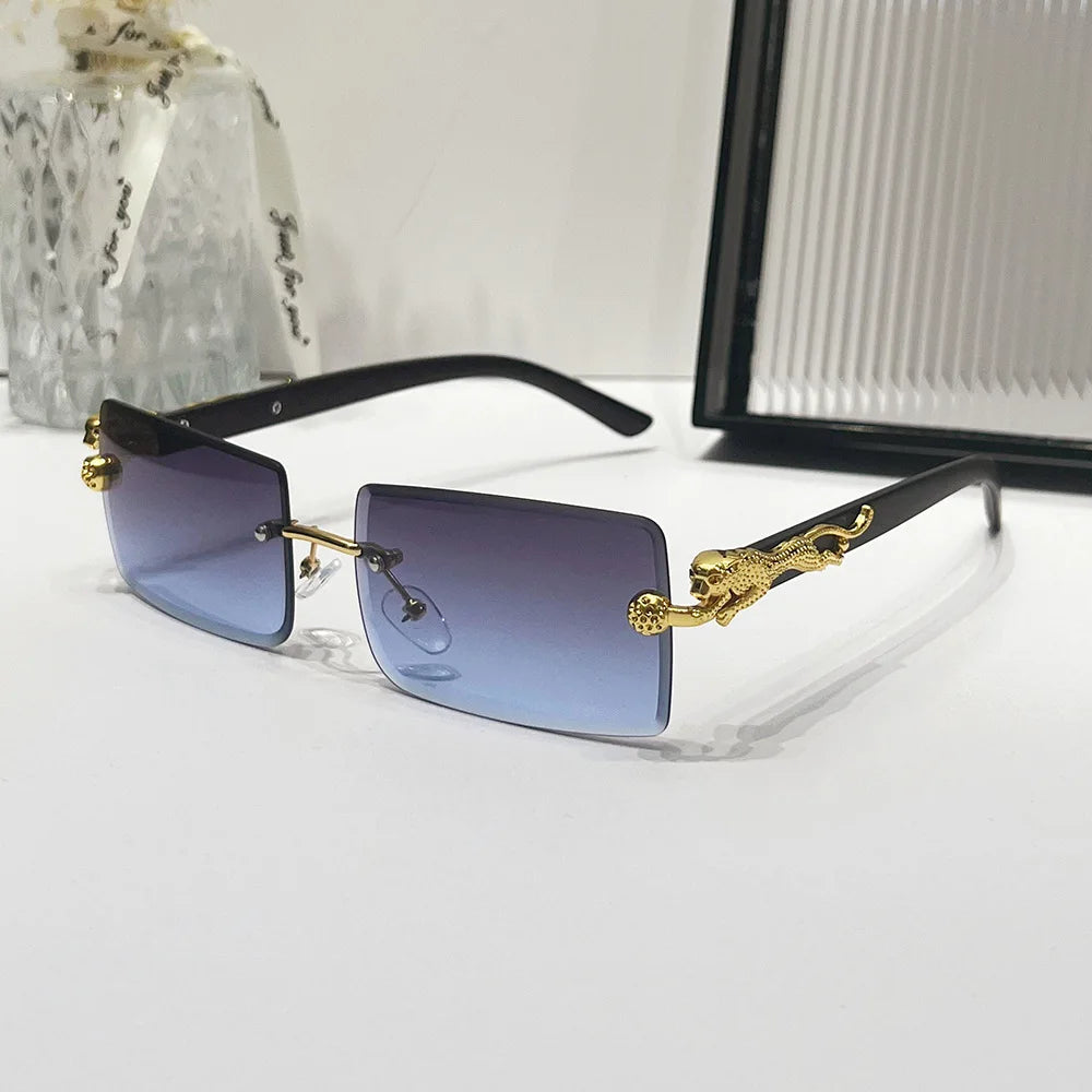 2024 Retro Versatile Sunglasses Pink Yellow Gradient Transparent Glasses Square Rimless Sunglasses