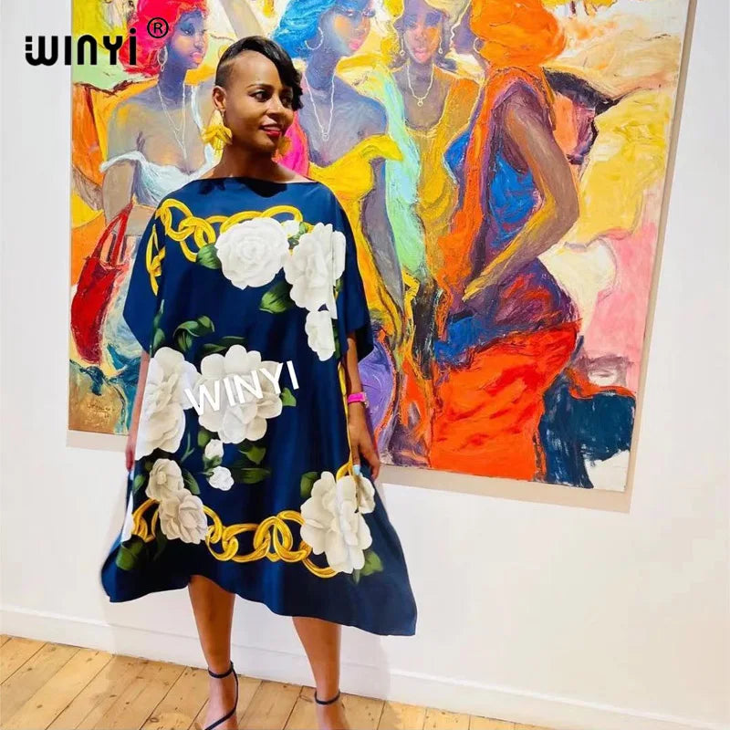 Printed Dresses For Women 2021 Fashion Design Loose Dress Batwing Maxi Long Femme Vestidos Summer Autumn Party Elegant Dress