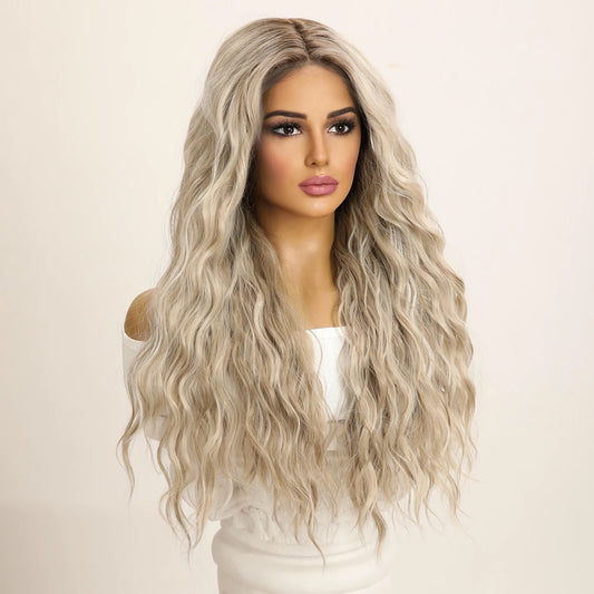 New  13*3 Lace Front Wig SM9017M Gray Gradient Wavy Curly Hair Long Water Wave Light Brown for Women