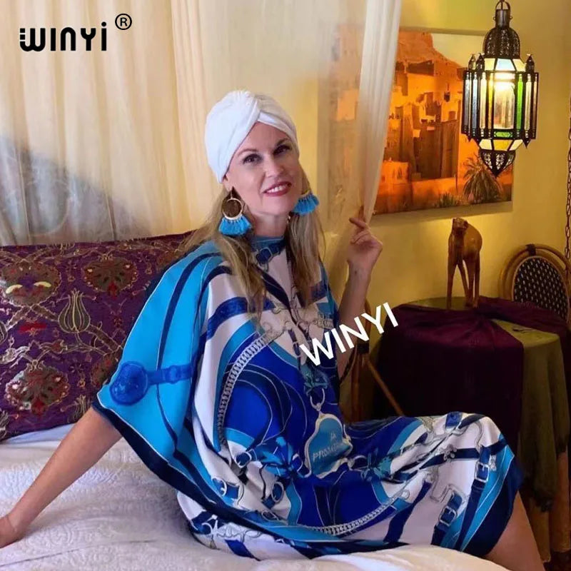 Printed Dresses For Women 2021 Fashion Design Loose Dress Batwing Maxi Long Femme Vestidos Summer Autumn Party Elegant Dress