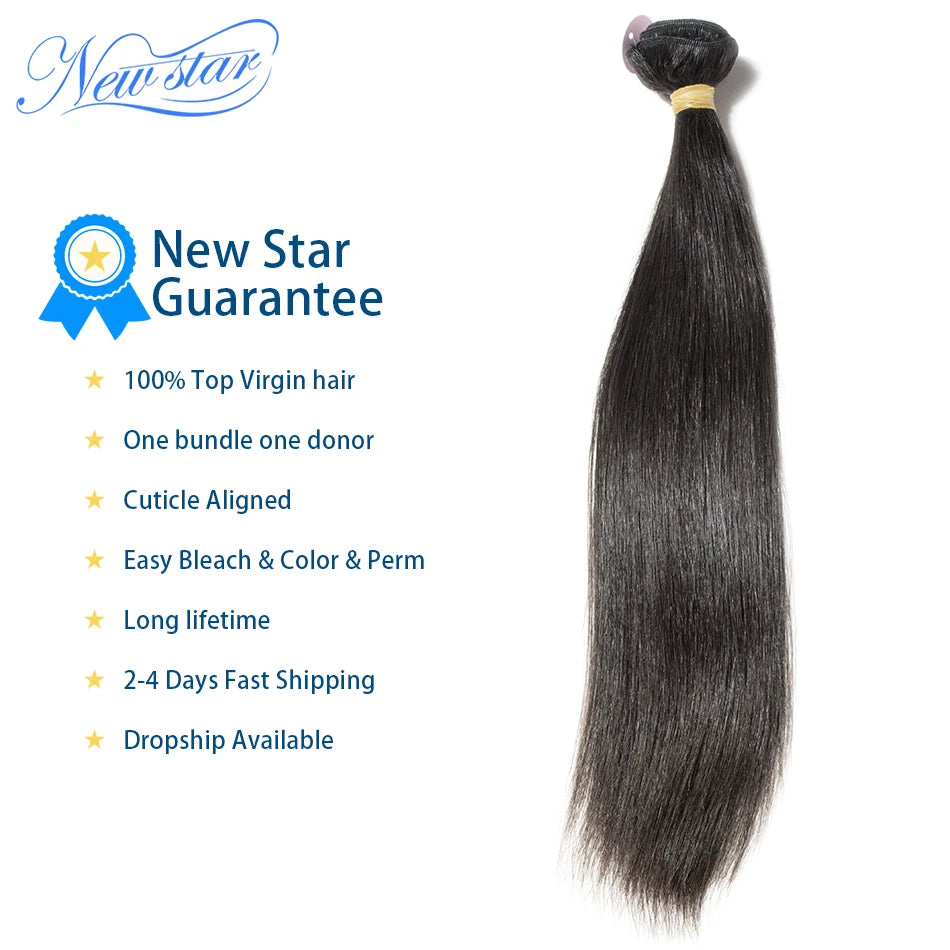 Brazilian Virgin Human Hair Straight Extension 3 Bundles Deal 100%Unprocessed Intact Cuticle New Star Long 11A Raw Hair Weaving