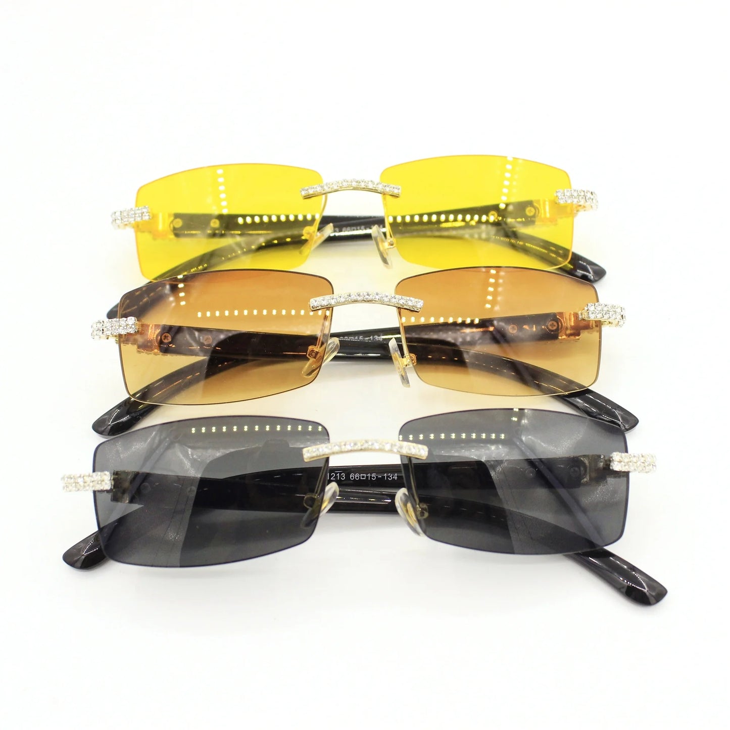 Rhinestone Square Sunglasses Luxury Wood Buffalo Horn Diamond Sun Glasses Fashion Mens Rimless Sunglass Shade Eyewear