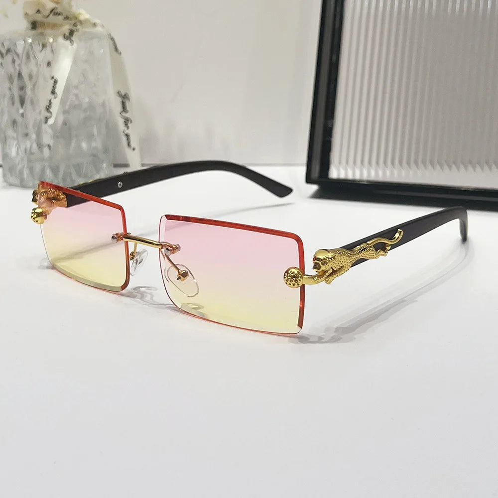 2024 Retro Versatile Sunglasses Pink Yellow Gradient Transparent Glasses Square Rimless Sunglasses