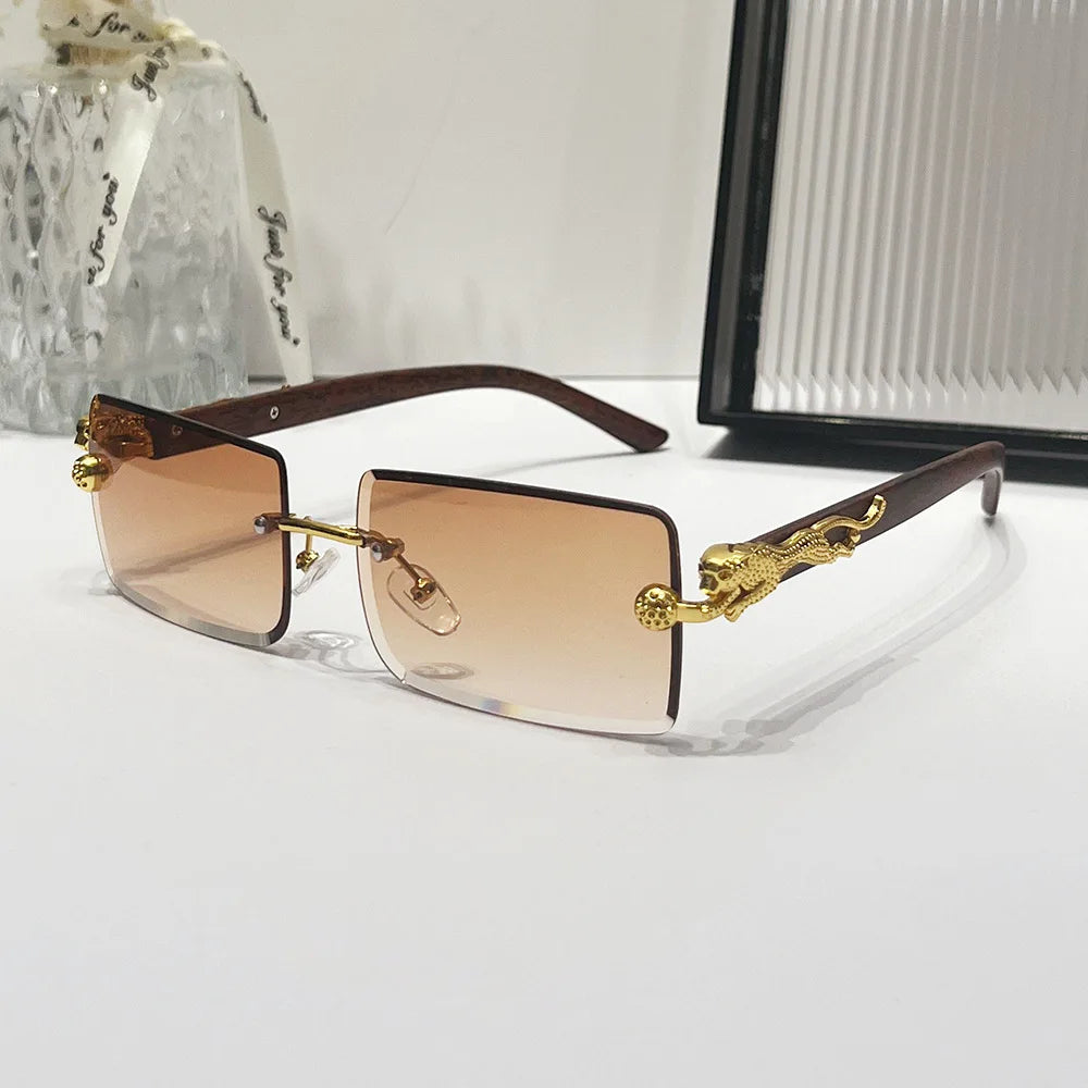 2024 Retro Versatile Sunglasses Pink Yellow Gradient Transparent Glasses Square Rimless Sunglasses