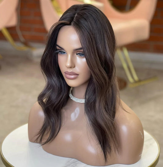 Real Raw European Brown Balayage Toppers for Women Silk Base Topper Clip Hair Real Scalp Silk Top Kosher Human Hair Toupee 3*5