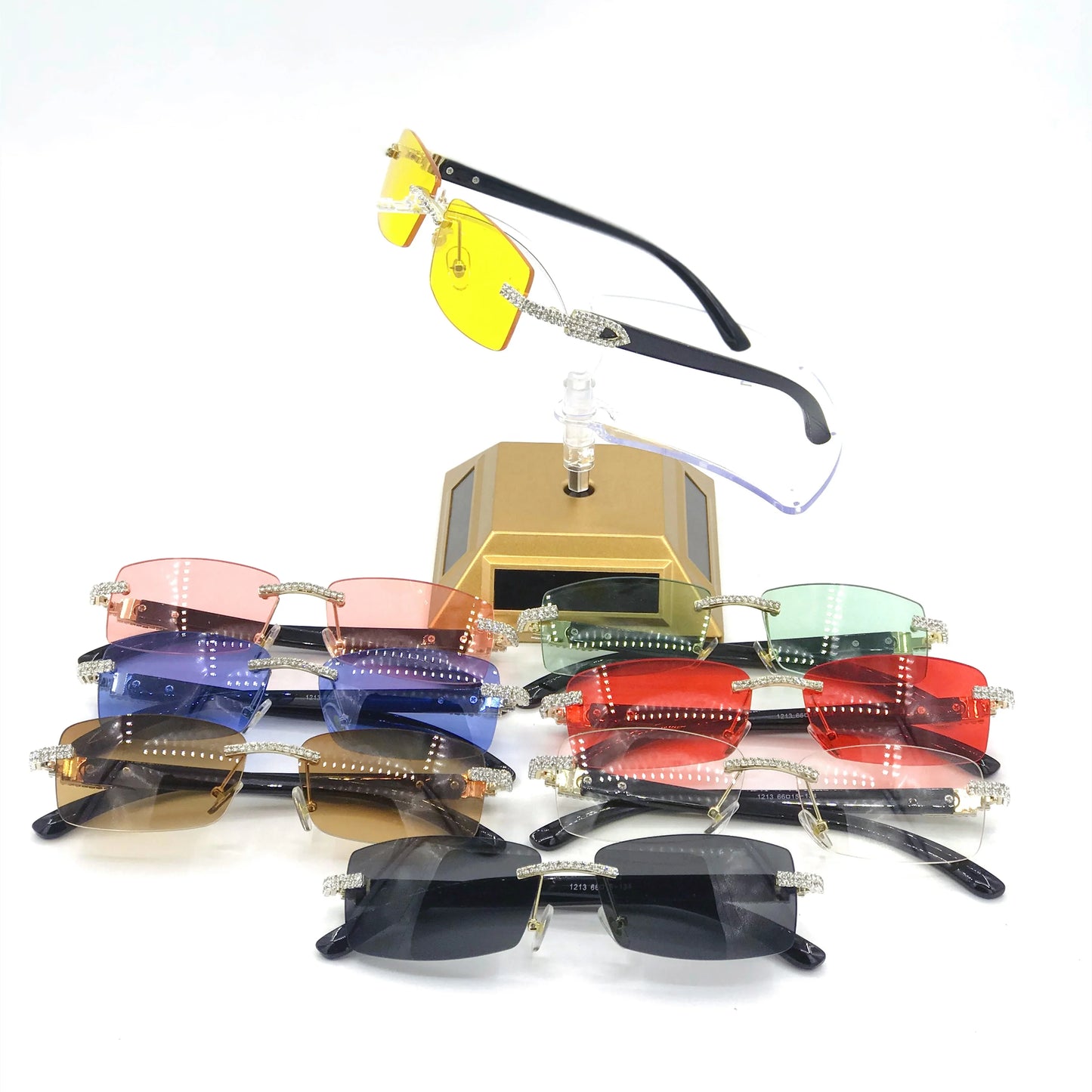 Rhinestone Square Sunglasses Luxury Wood Buffalo Horn Diamond Sun Glasses Fashion Mens Rimless Sunglass Shade Eyewear