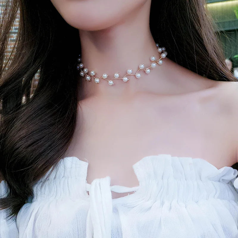 Pearl Necklace Collier Femme Collares Statement Multilayer Choker Statement Jewelry Women Simulated Pearl Necklaces & Pendants