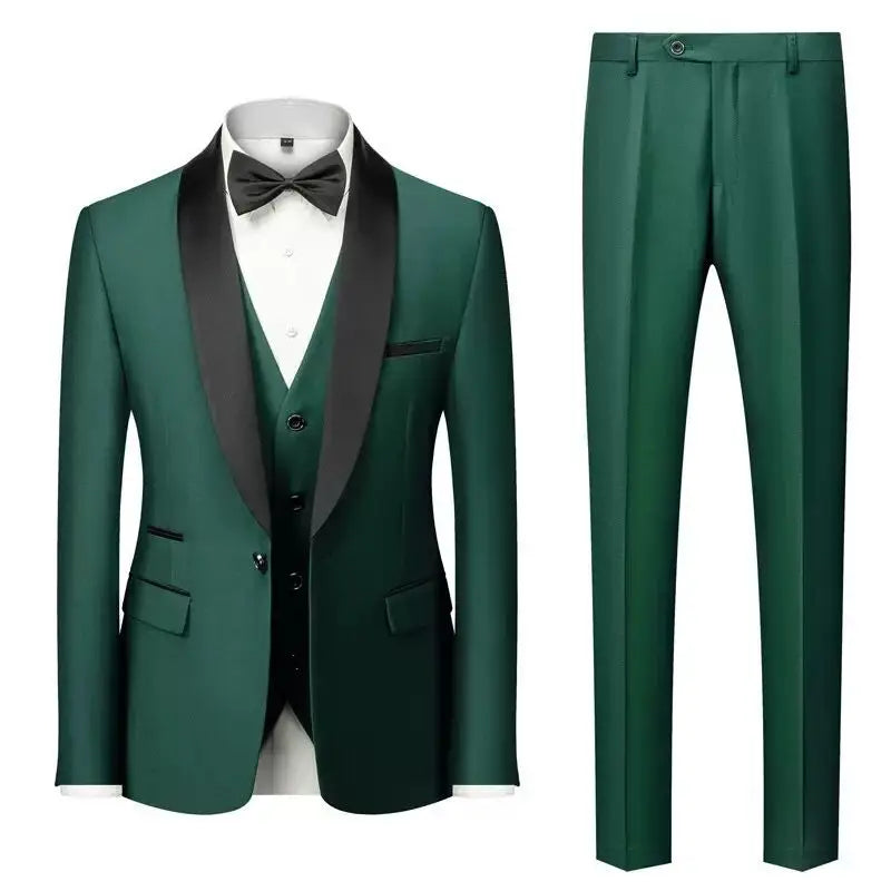 Suit (Blazer+ Vest + Pants) Men's Business Gentleman Fashion Slim Work Solid Color Plus Size Fair Dress Wedding Best Man Suits