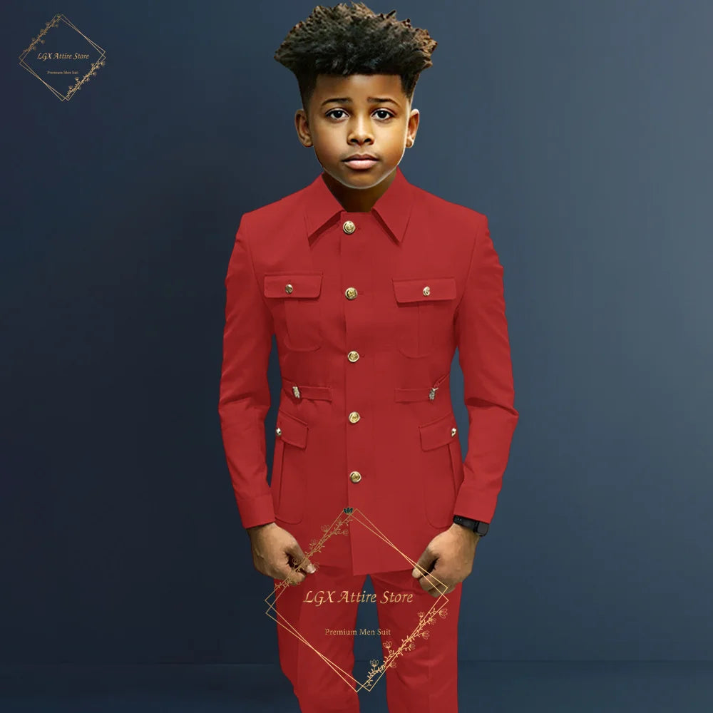 Boys single breasted formal suit 2 piece suit, boys Zhongshan suit style long coat classic design suitable for 2~16 years old