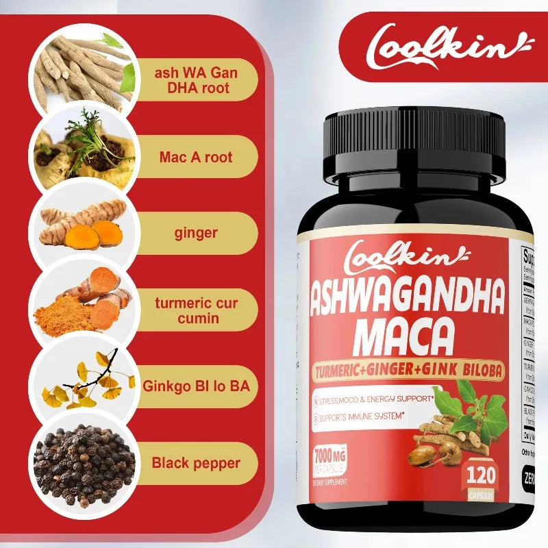 Ashwagandha and Maca Capsules - Improves Muscle, Endurance, Strength and Male Performance, Relieves StressCapsule