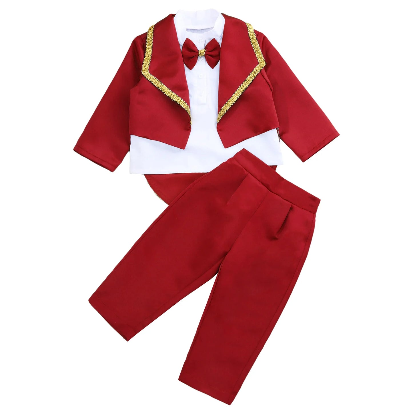 Toddler Baby Boys Formal Gentlemen Suit Long Sleeve Bowknot Tuxedo Tops with Pants Kids Wedding Party Banquet Christening Outfit