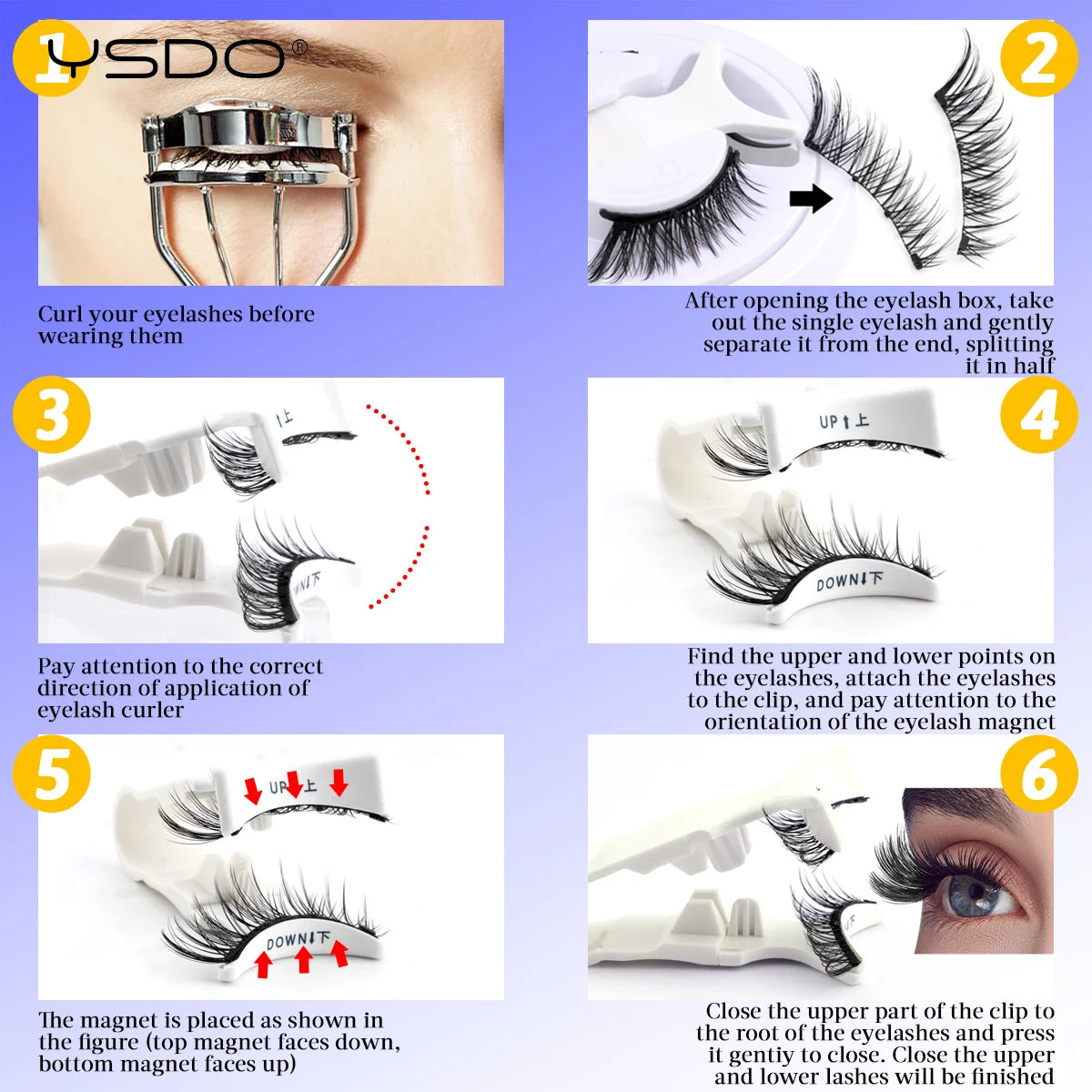 YSDO 1 Pair Magnetic Eyelashes Long-Lasting No Glue Needed Magnetic False Lashes Reusable Makeup Soft Faux 3D Mink Eyelash Tools