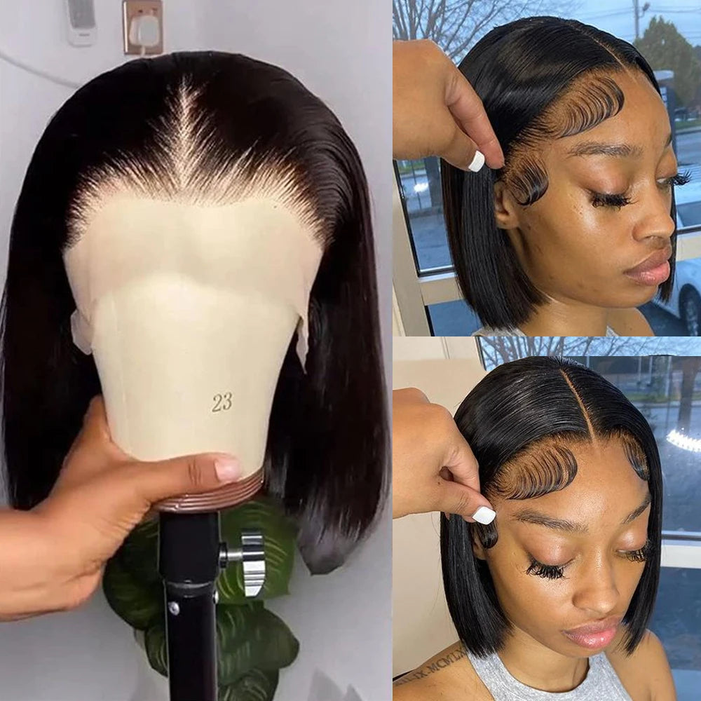 Bone Straight Nartual Bob Wig Hd 13x4 Lace Front Human Hair Wig For Black Women Transparent Frontal Straight Wig 10 12 14 Inch