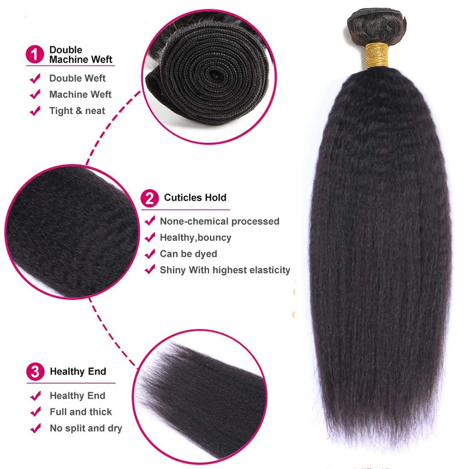 1 3 4 Bundles Kinky Straight Peruvian Hair Weave Bundles Raw Human Hair Bundle Virgin Remy Extensions For Women Coarse Yaki Weft
