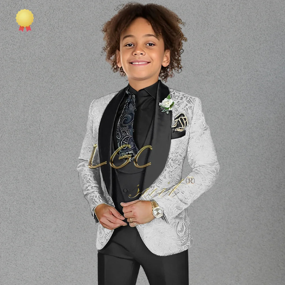 3-piece black velvet collar suit and tailcoat for boys, customized wedding party, boys' birthday formal set for ages 3-16